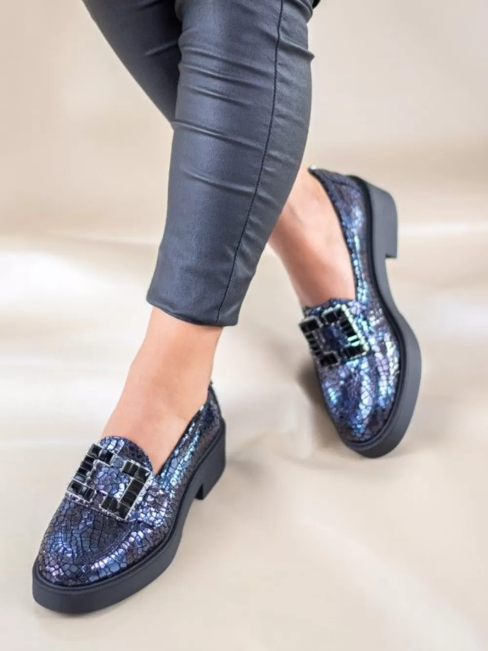 RAQUEL Sapatos^Mocassim Azul Com Plataforma 21